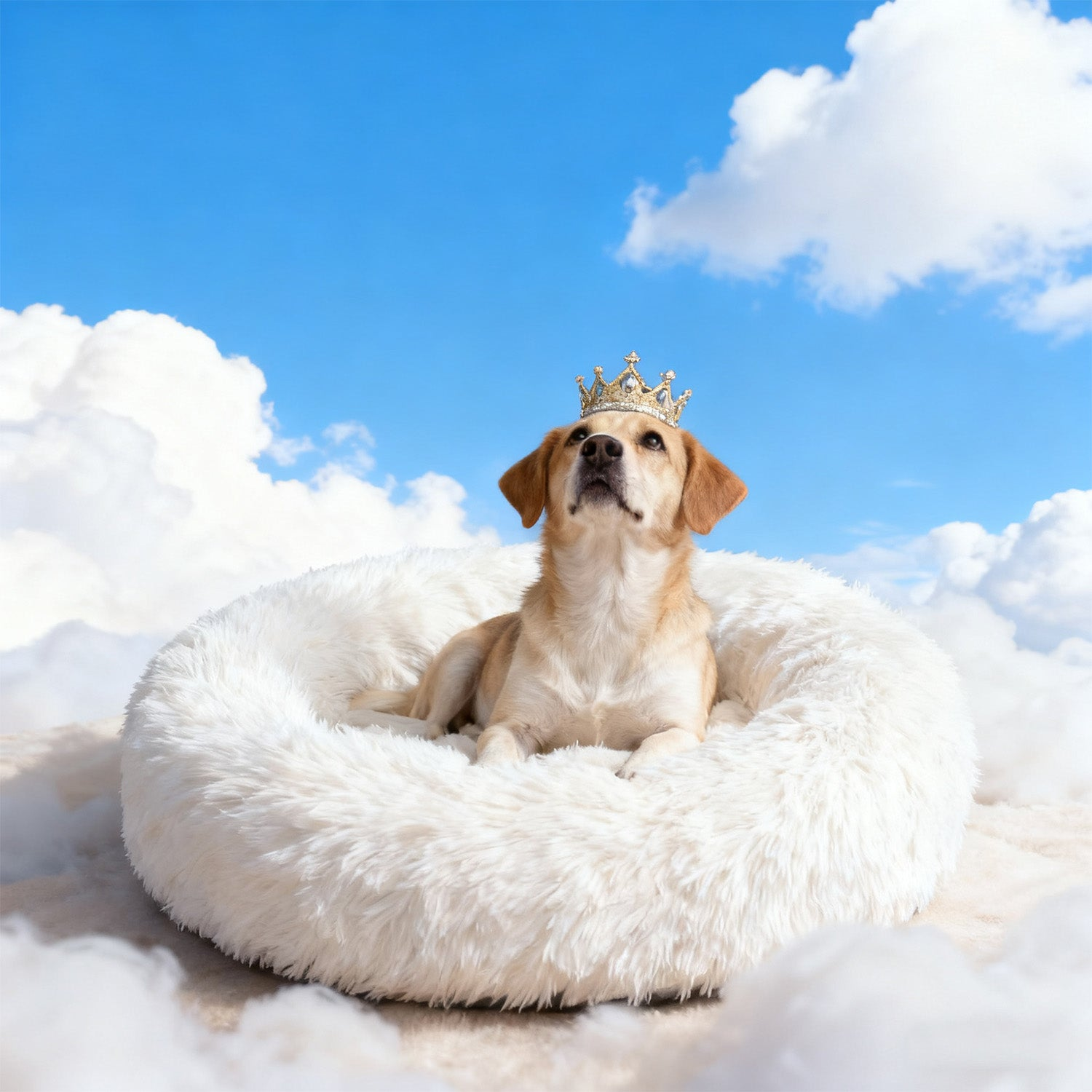 Plush dog bed with washable cover — official product photograph